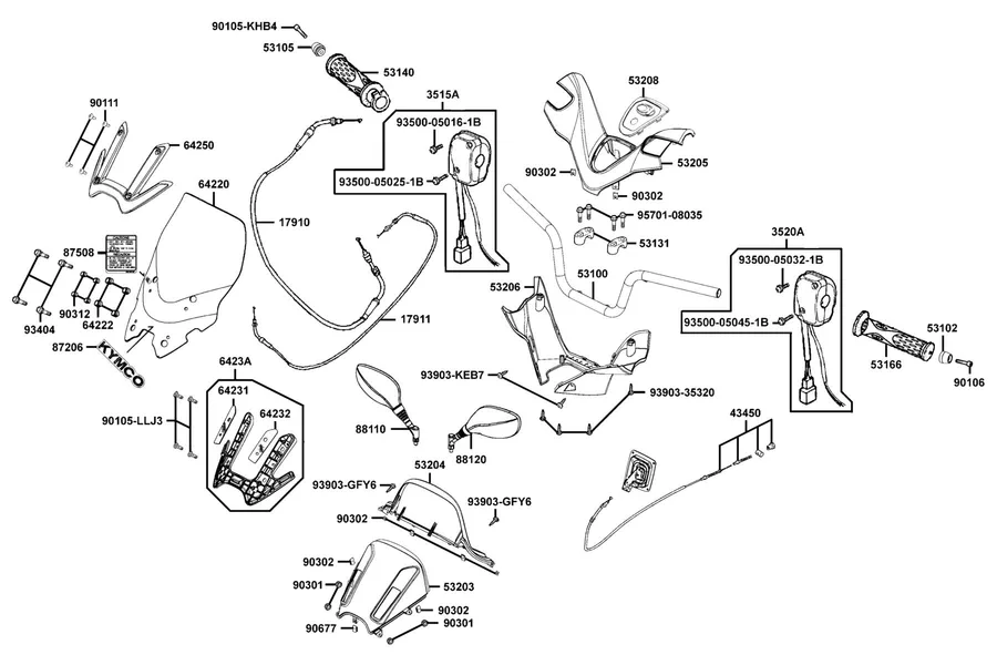 F03 Handle Steering and Handle Cover parts diagram