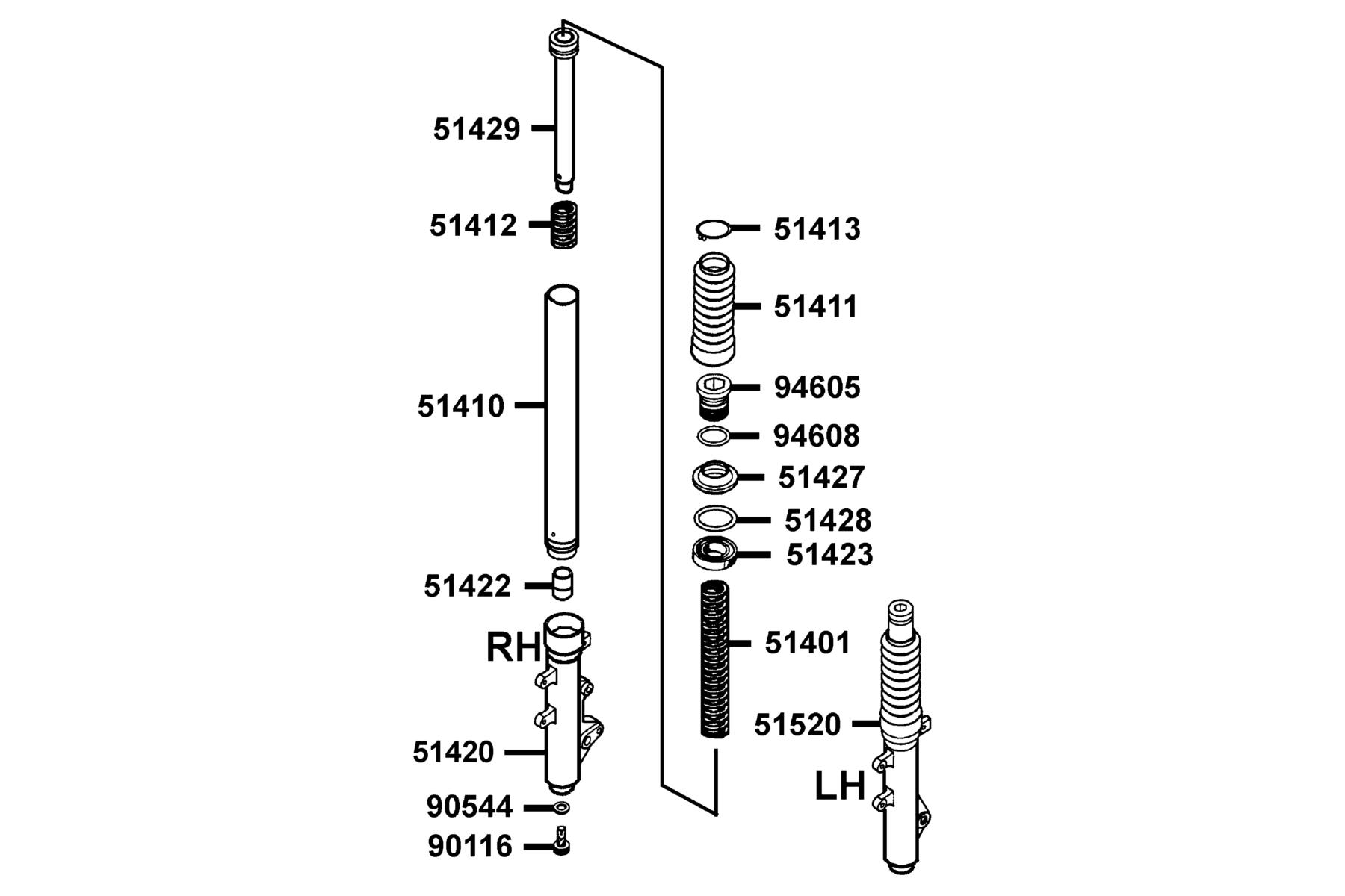 KYMCO B&W 250 (2008) Separated Parts Of Fr Fork parts diagram