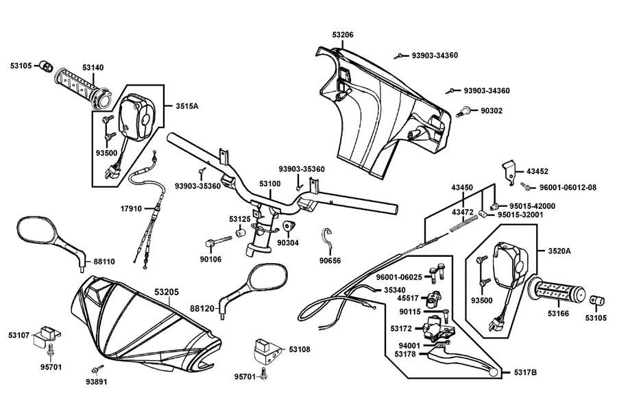 F03 Cable, Switch and Lever Strg Hndl parts diagram