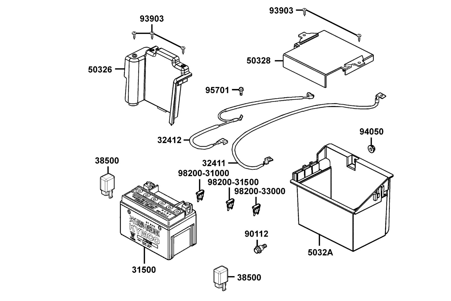 KYMCO GRANDVISTA 250 (2004-2007) Battery parts diagram