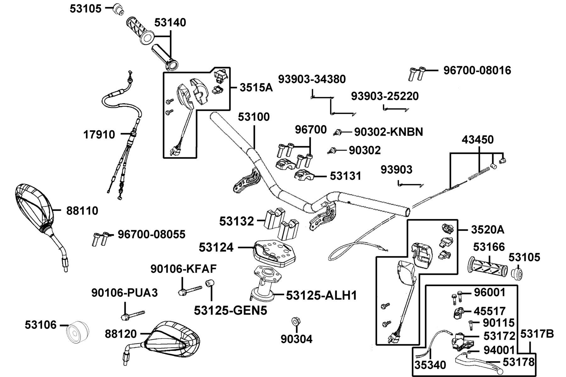 SUPER 8 150X (2021) Handle Steering ● Handle Cover parts diagram