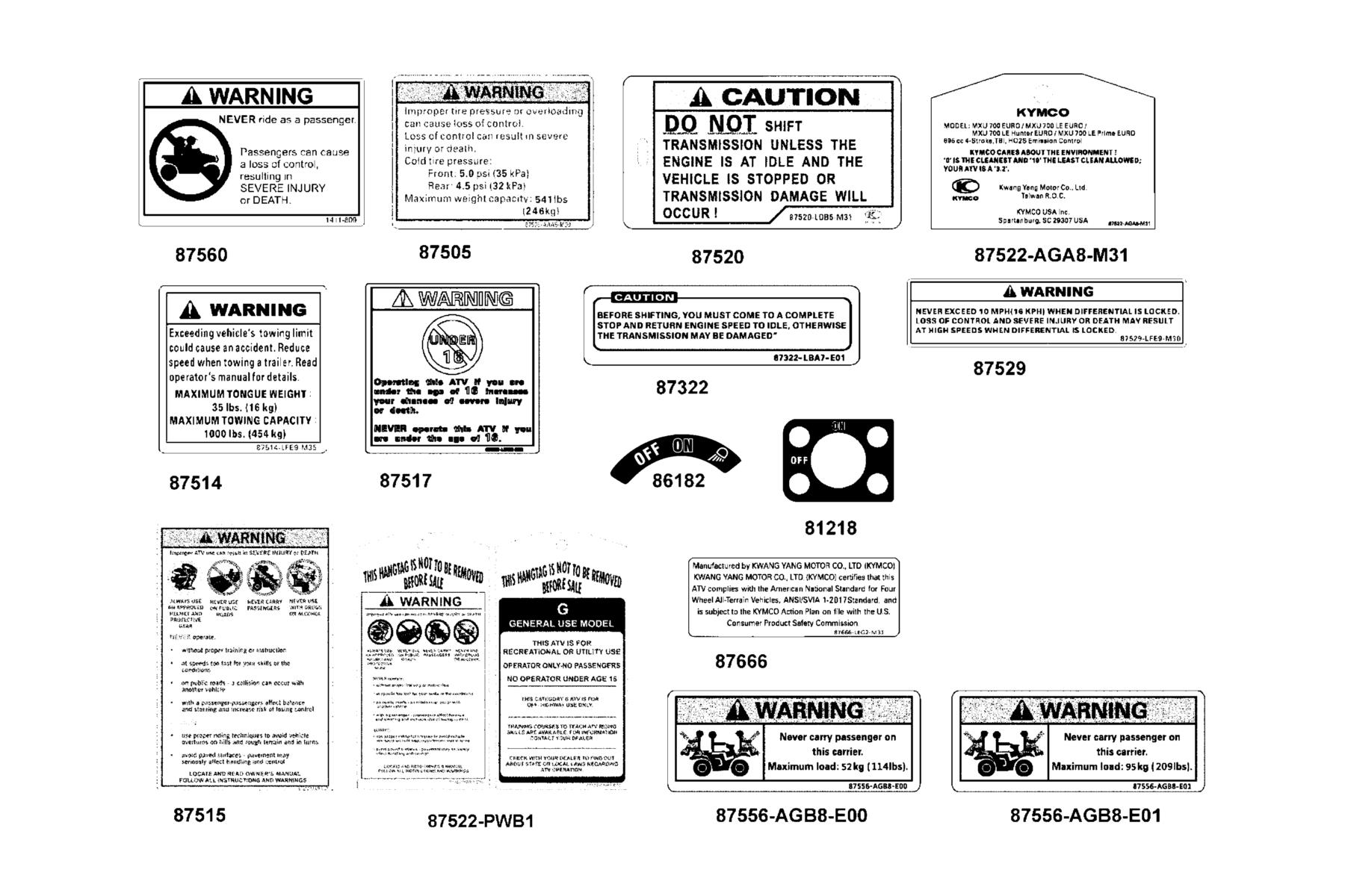 MXU 700i (2022) Caution Label parts diagram