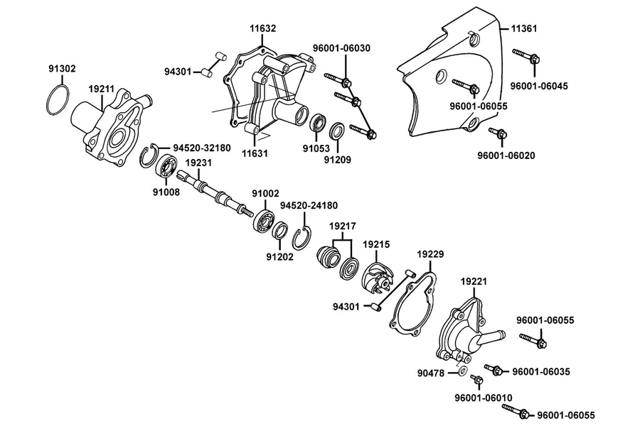 E09 Water Pump parts diagram