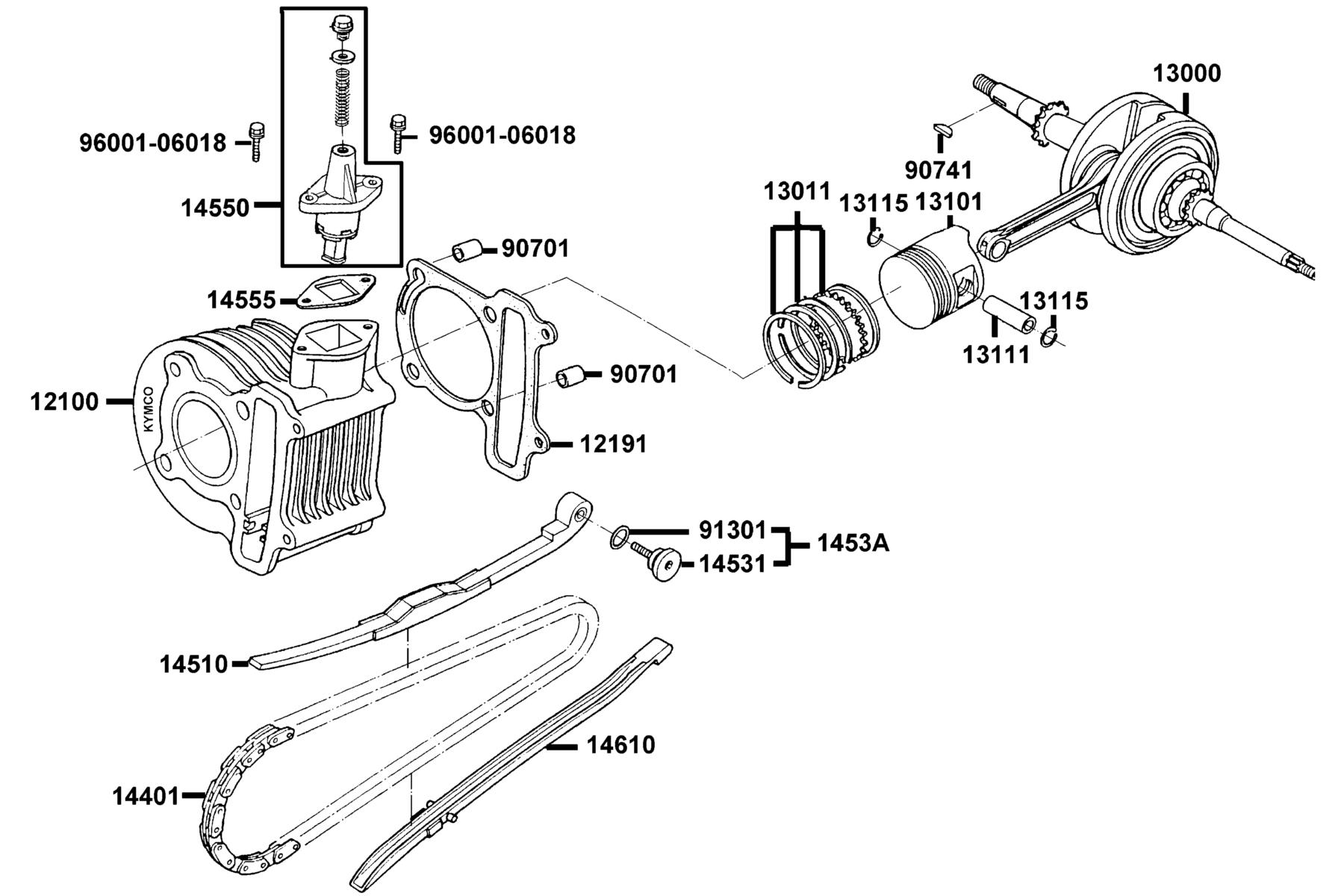 KYMCO AGILITY 50 (2006+) Cylinder, Piston and Crankshaft parts diagram