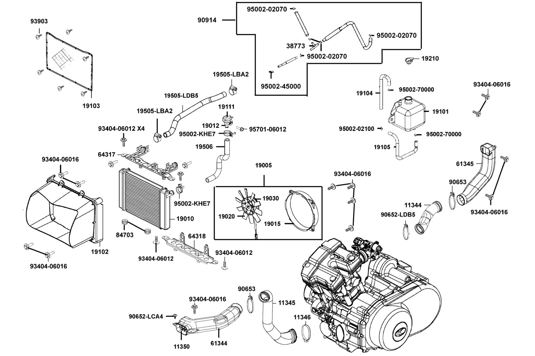 MXU 500i(4X4/IRS) (2017~) Radiator parts diagram