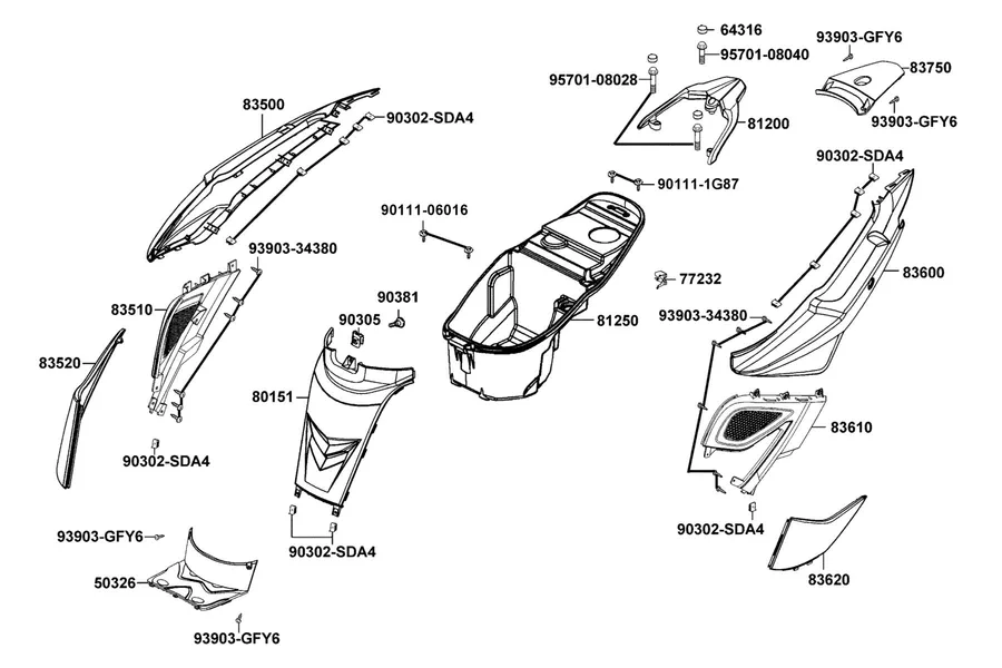 F12 Body Cover and Luggage Box parts diagram
