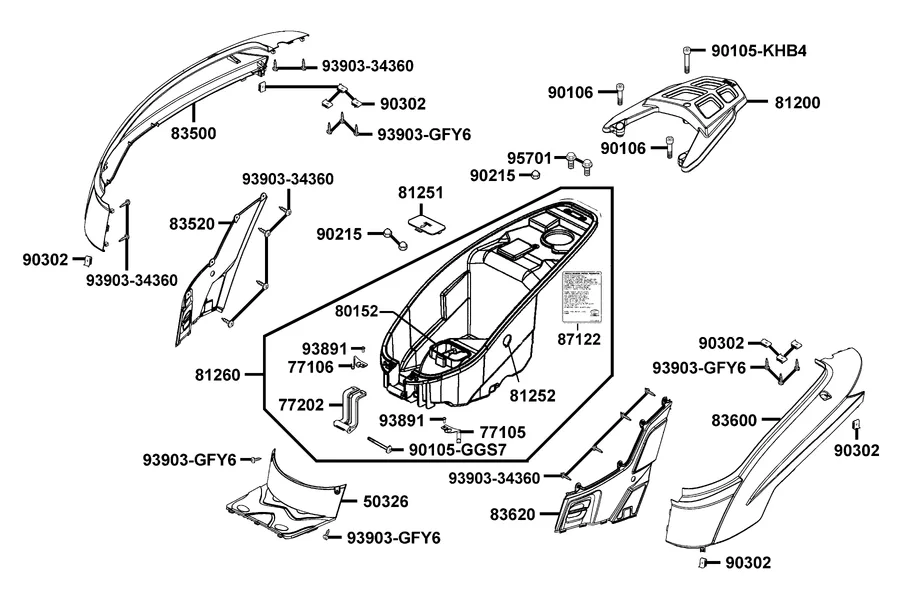 F12 Body Cover and Luggage Box parts diagram