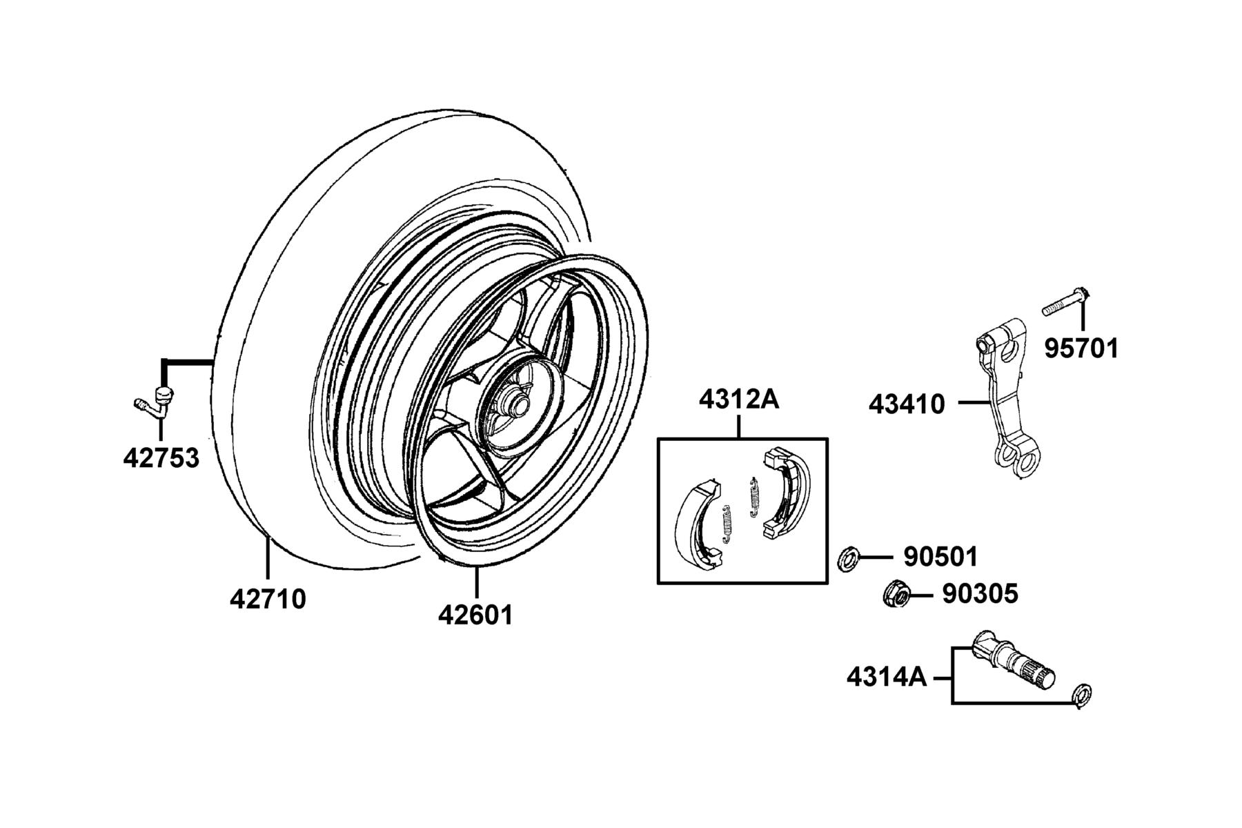 KYMCO AGILITY 50 (2008+) Rear Wheel parts diagram