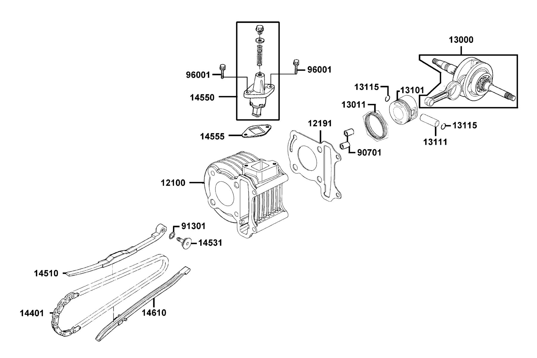 SUPER 8 R Cylinder ● Piston ● Crankshaft parts diagram