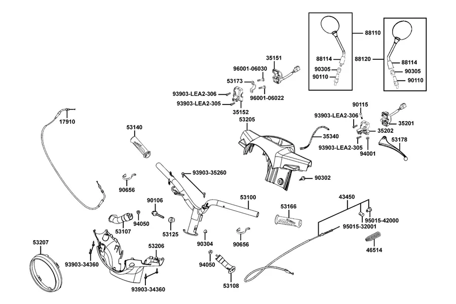 F03 Handle Steering and Handle Cover parts diagram