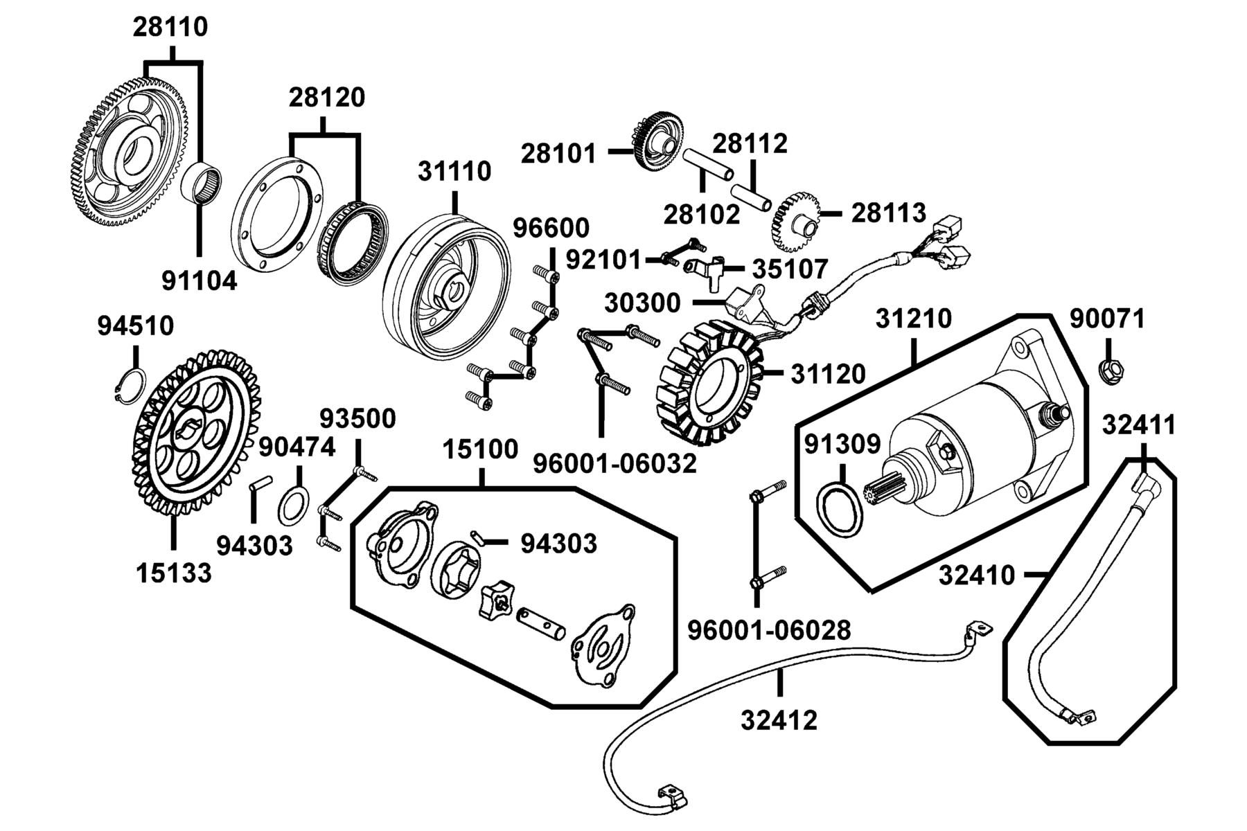 UXV Starting Motor ● Generator parts diagram