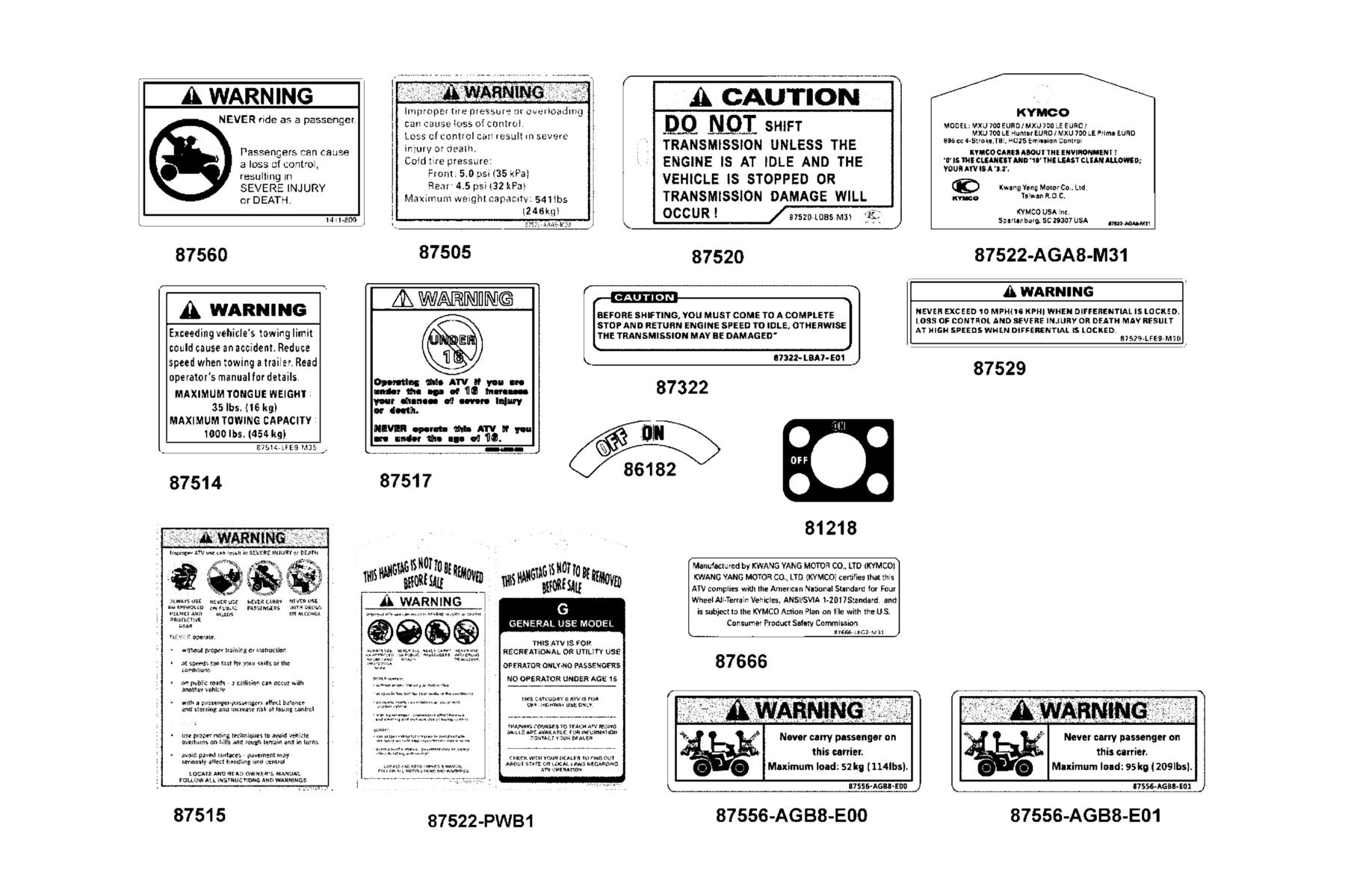 MXU 700(2021) Caution Label parts diagram
