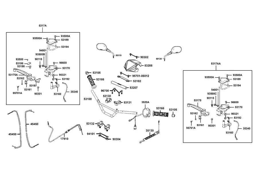 F03 Handle Steering and Handle Cover parts diagram