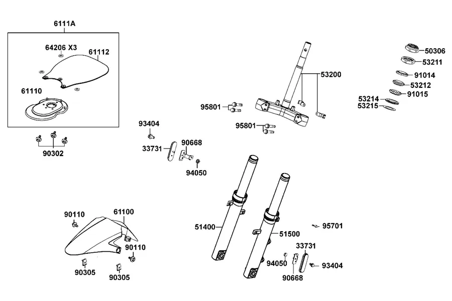 F06 Stem Steering and Front Cushion parts diagram