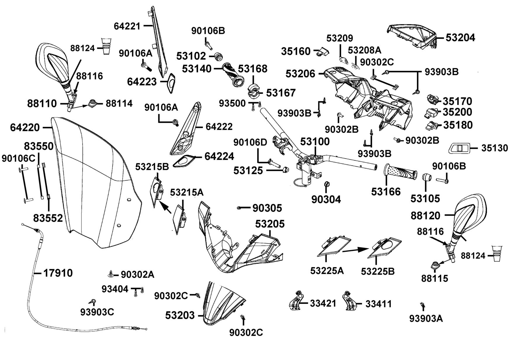 People S 150i ABS(2022) Handle Steering ● Handle Cover parts diagram