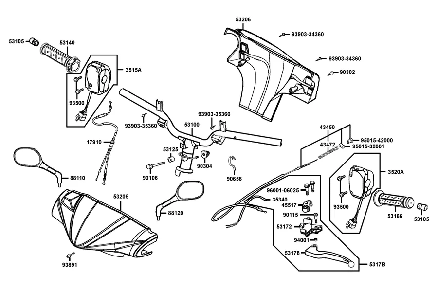 F03 Handle Steering and Handle Cover parts diagram