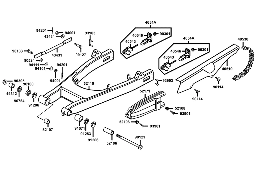 F21 Rear Fork and Chain Cover parts diagram