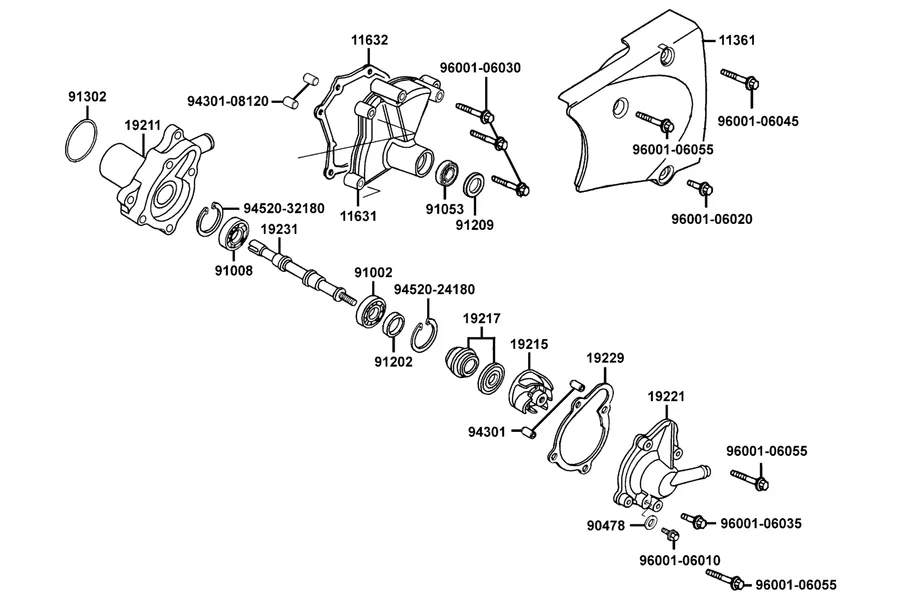 E09 Water Pump parts diagram