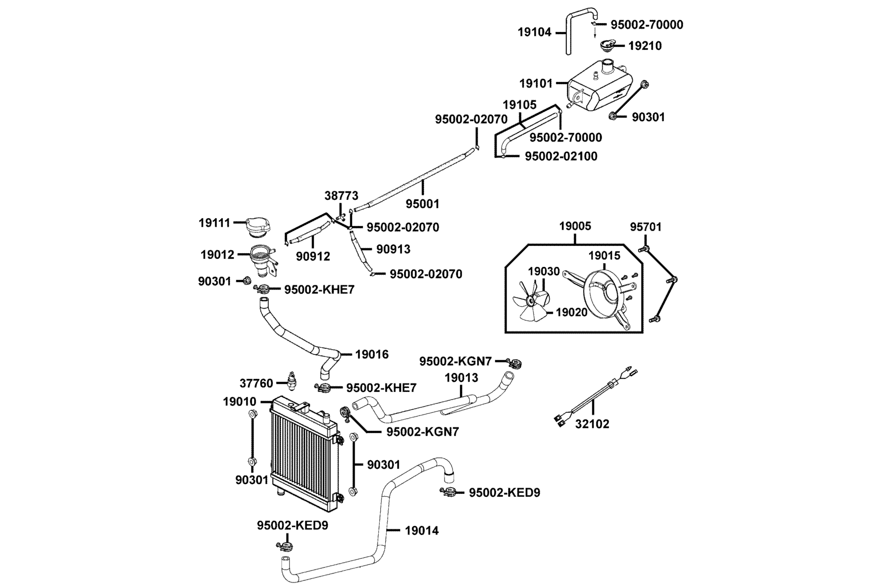 KYMCO XCITING 250 (2006-2007) Radiator parts diagram