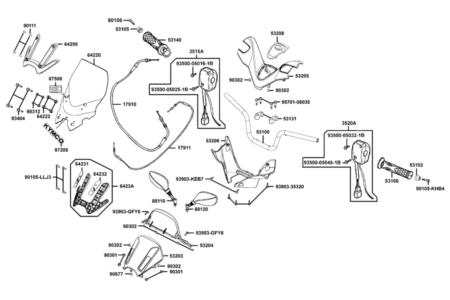 F03 Handle Steering and Handle Cover parts diagram