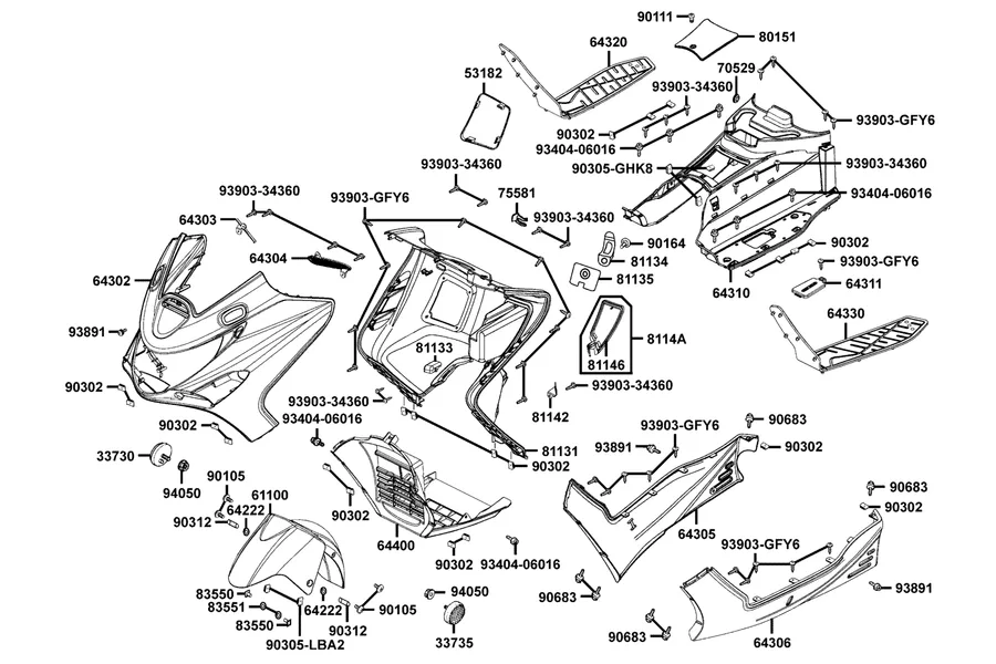 F05 Front Cover and Floor Panel parts diagram