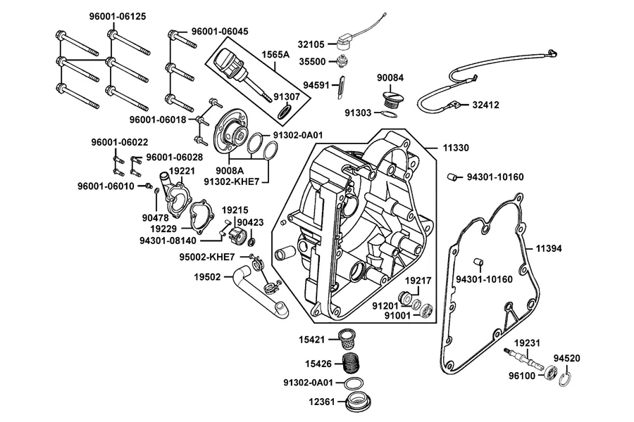 E04 Right Crankcase Cover and Water Pump parts diagram