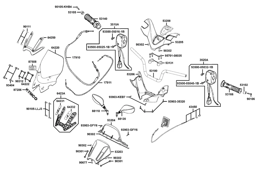 F03 Handle Steering and Handle Cover parts diagram