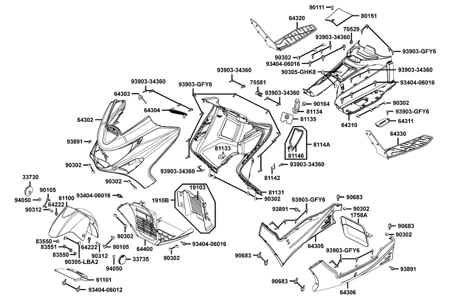 F05 Front Cover and Floor Panel parts diagram