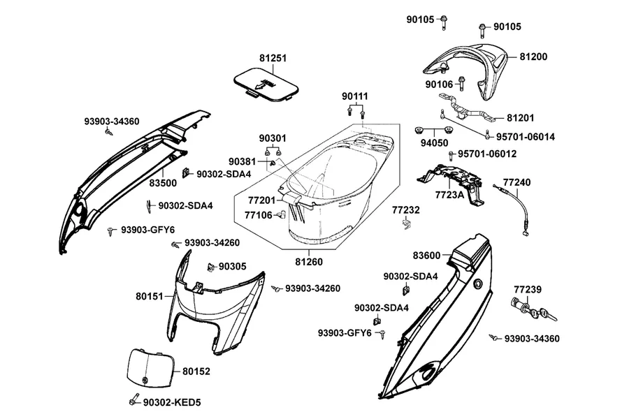 F12 Body Cover and Luggage Box parts diagram