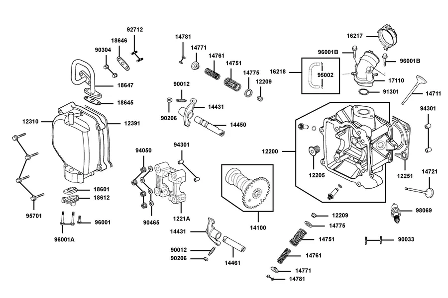 E02 Cylinder Head Cover and Cylinder Head parts diagram