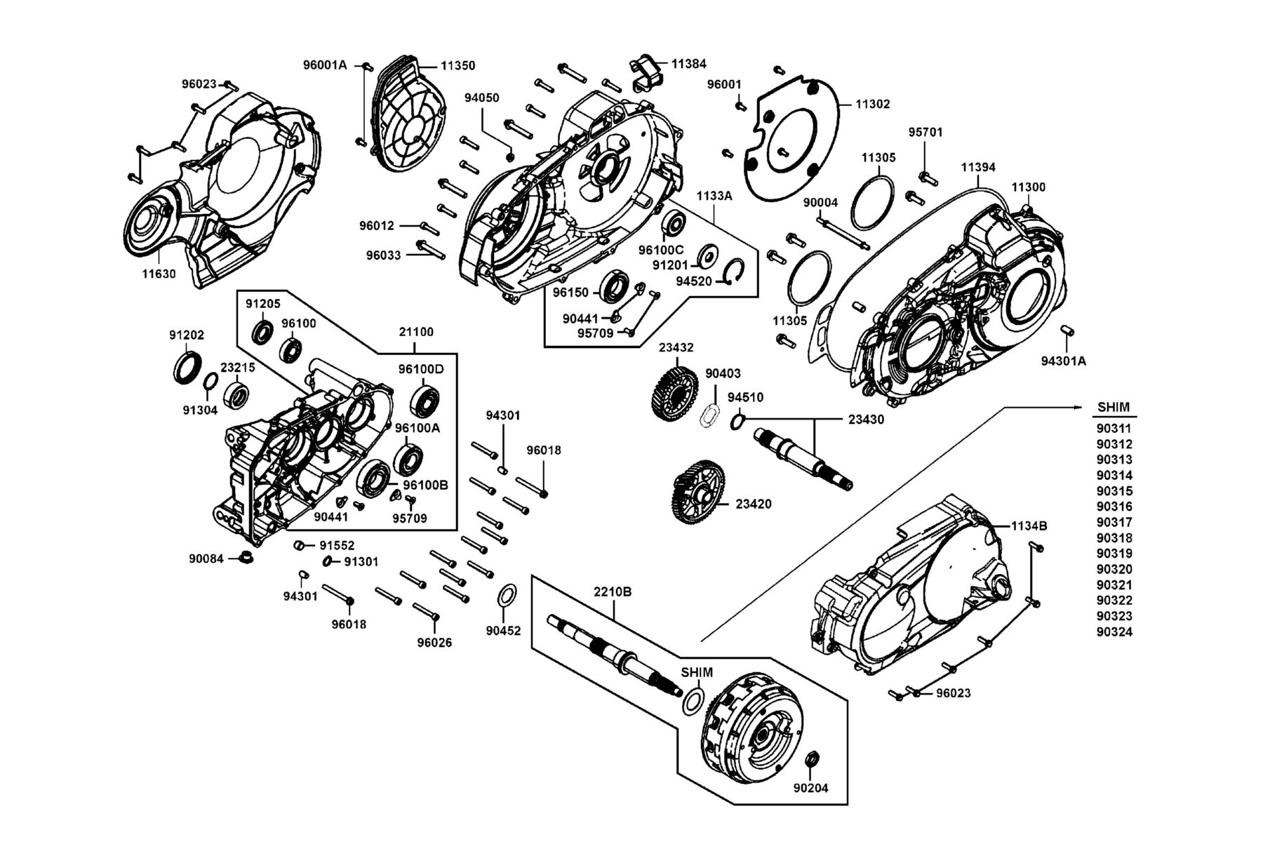 AK550 2022 Right Crankcase Cover●Shaft Main●Shaft Counter parts diagram