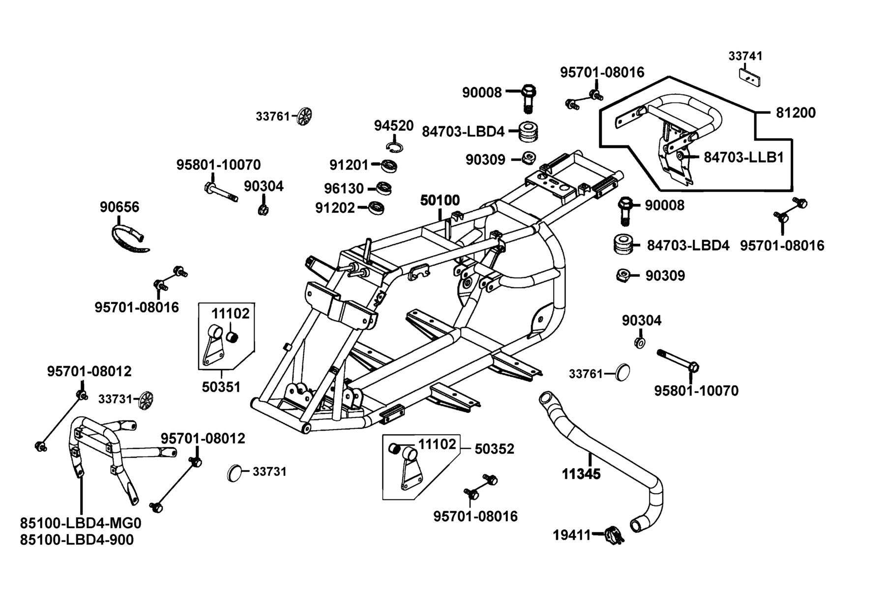 KYMCO Mongoose 90 Frame Body parts diagram