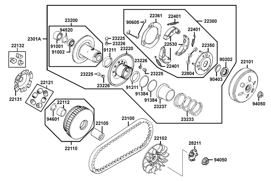 E06 Driven Pulley parts diagram