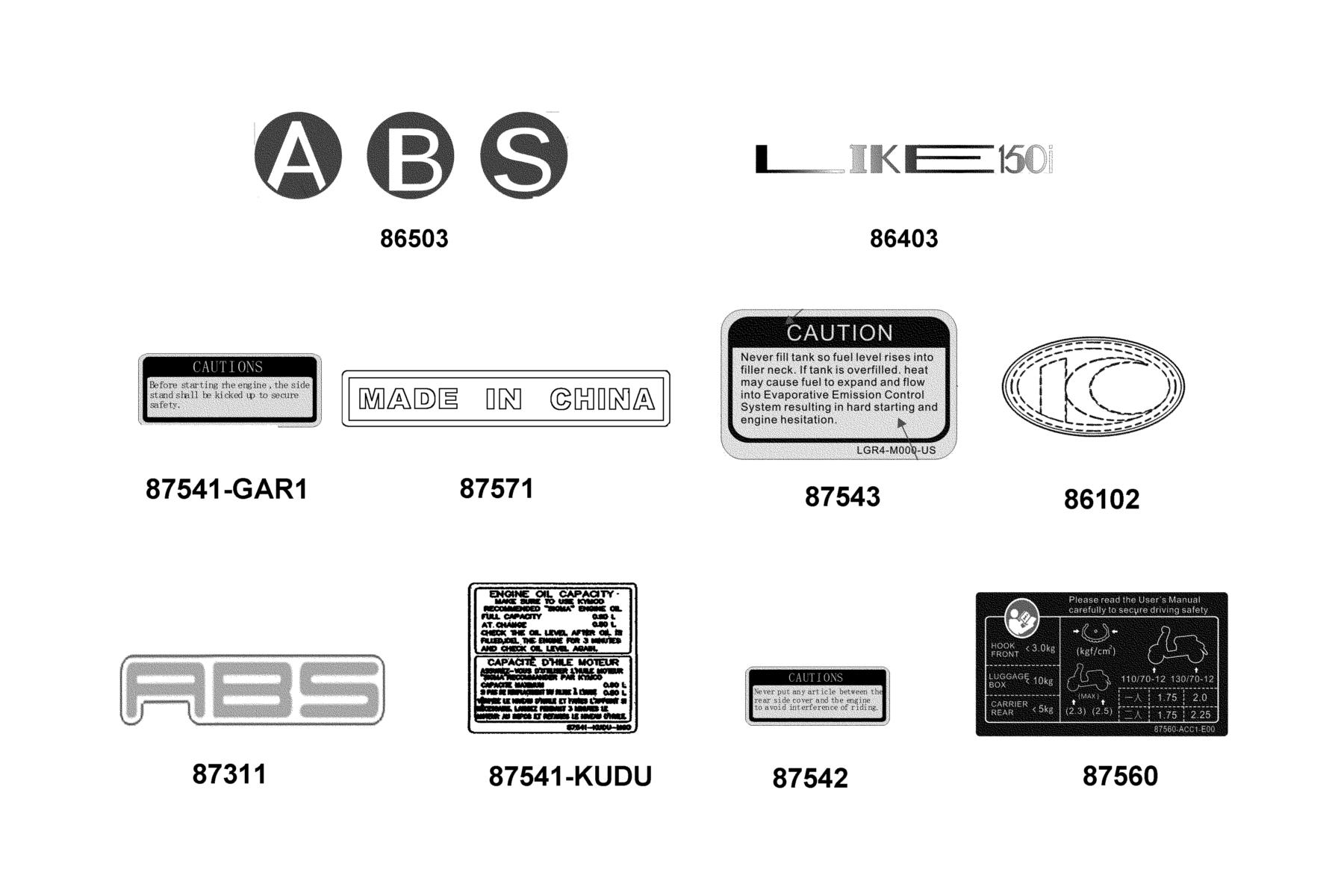Like 150i Noodoe ABS (2023) Emblem ● Stripe parts diagram