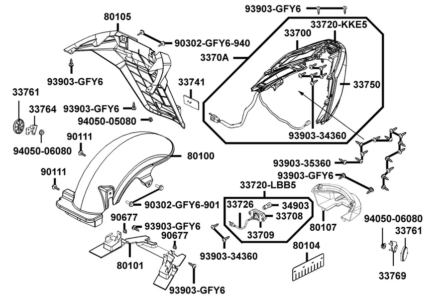 F18 Rear Light and Rear Fender parts diagram
