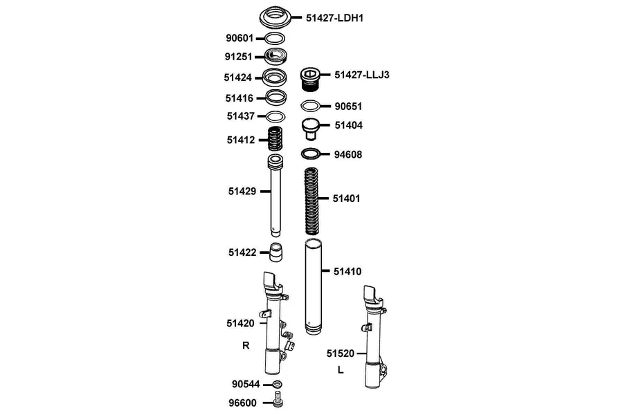 F21 Separated Parts Of Fr Fork parts diagram