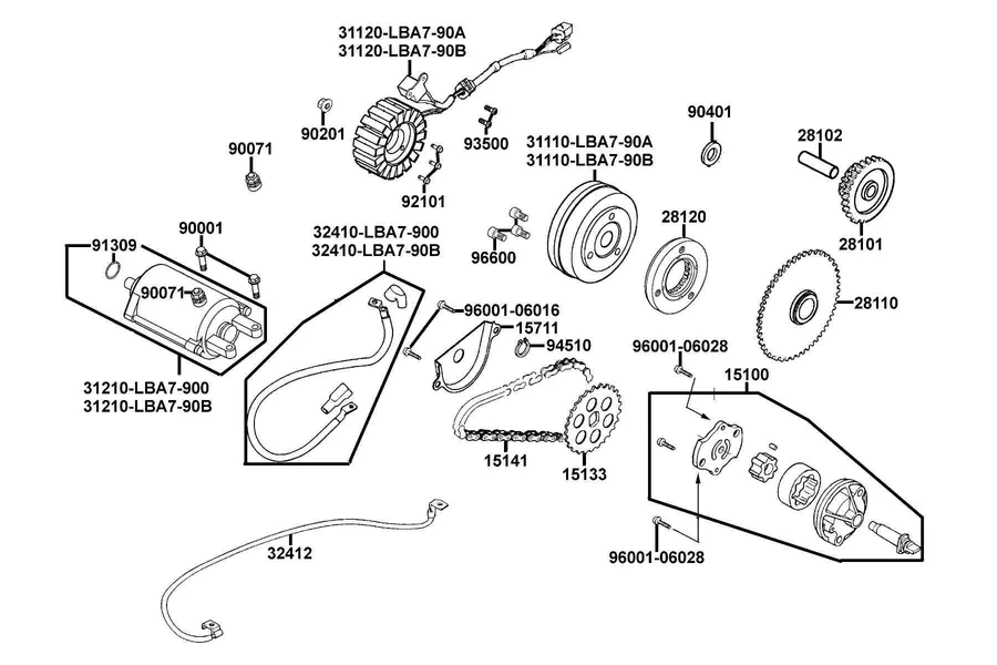 E06 Starting Motor and Generator parts diagram