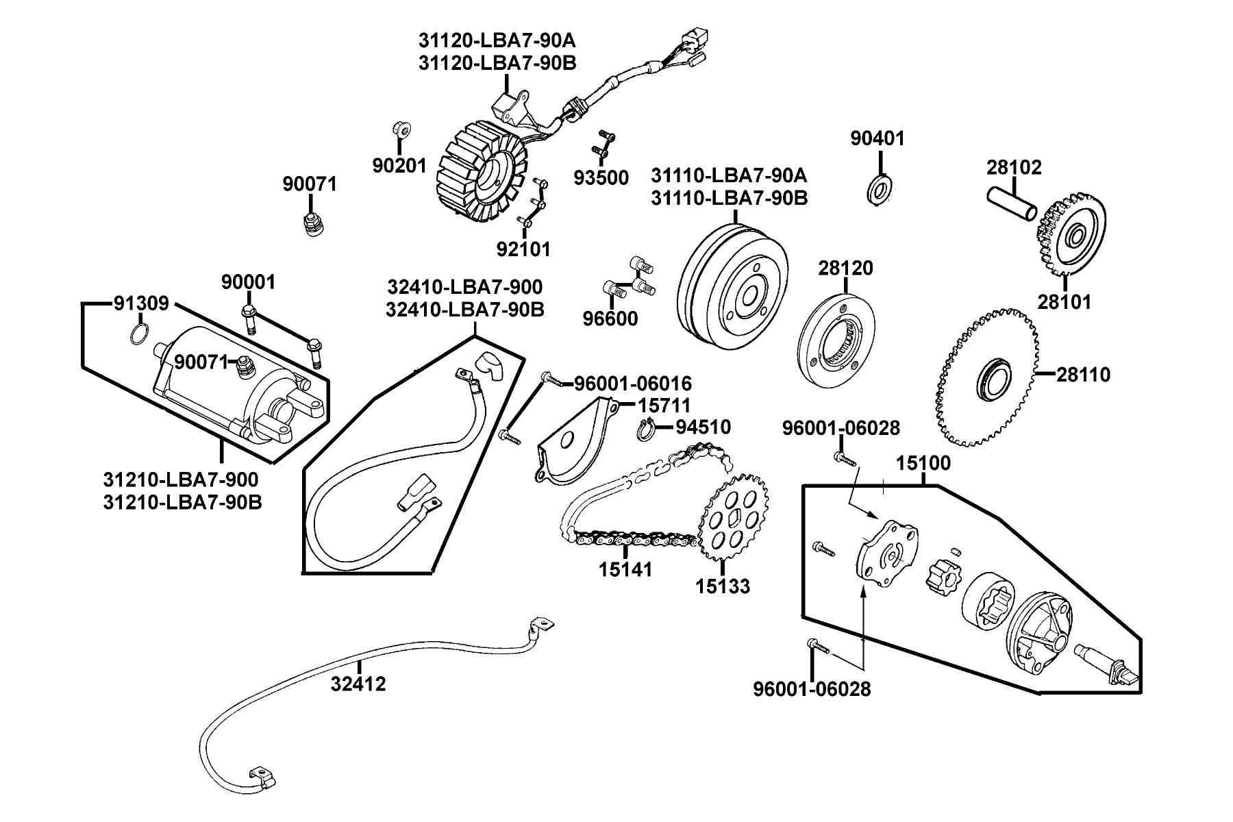 KYMCO Mongoose 250 (2008-2008) Starting Motor and Generator parts diagram