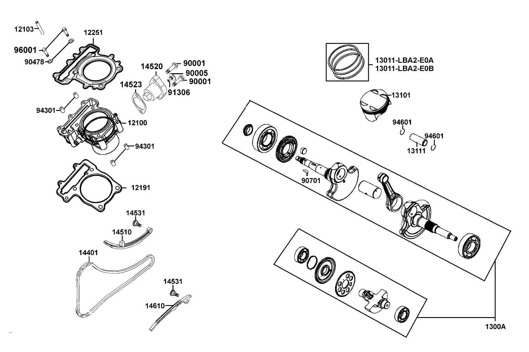 KYMCO MXU 500i (2013+) Cylinder, Piston and Crankshaft parts diagram