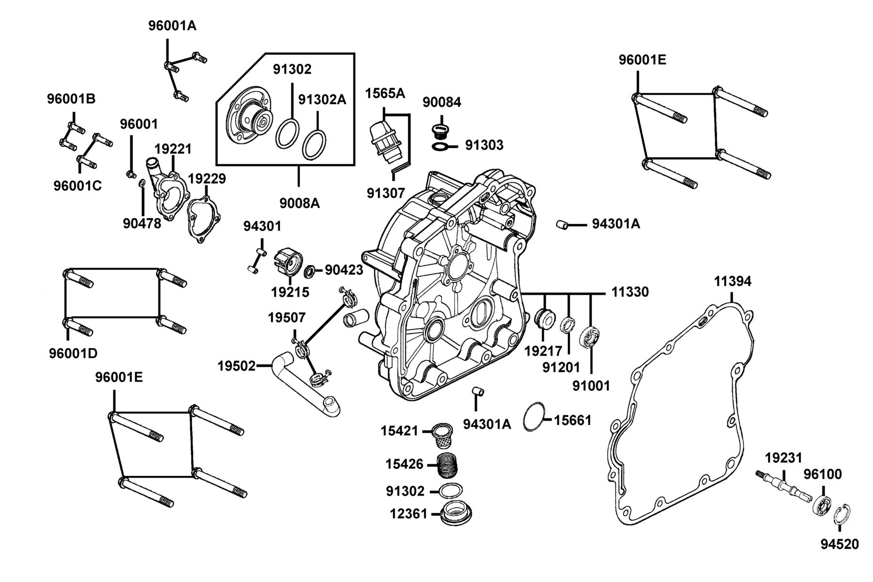 KYMCO Mongoose 250 (2004-2007) Right Crankcase Cover and Water Pump parts diagram