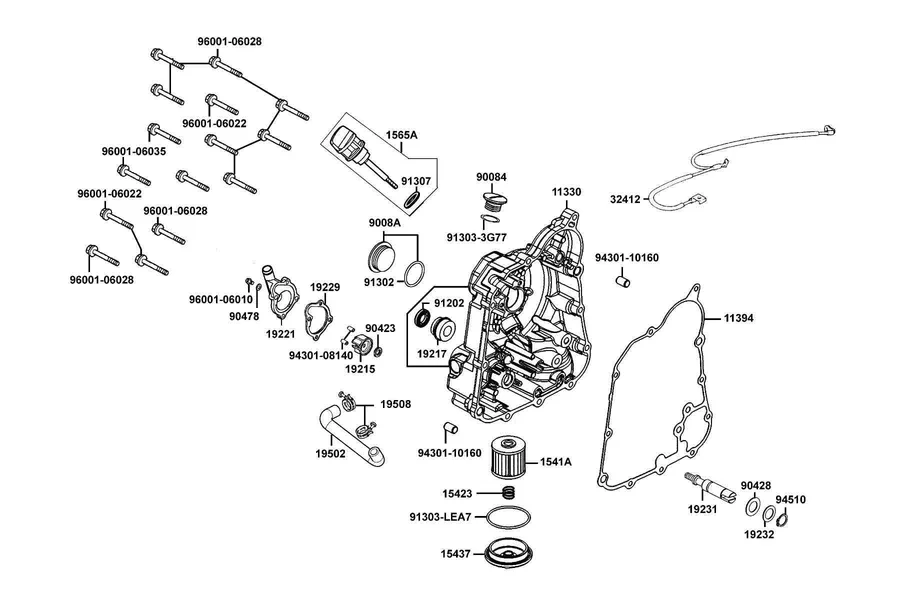 E04 Right Crankcase Cover and Water Pump parts diagram