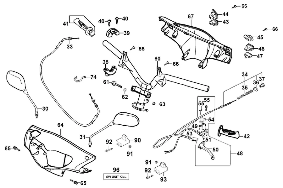 F03 Handle Steering and Handle Cover parts diagram