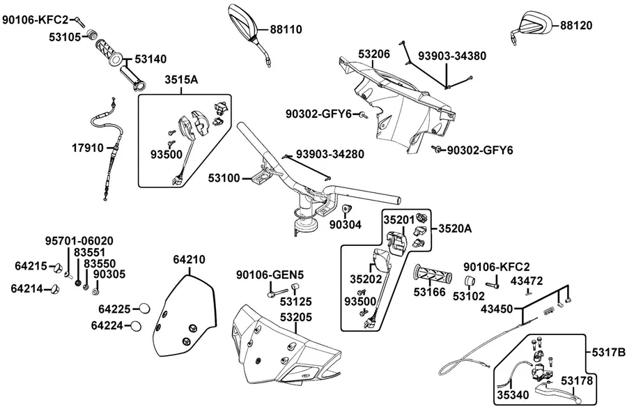 F03 Handle Steering and Handle Cover parts diagram