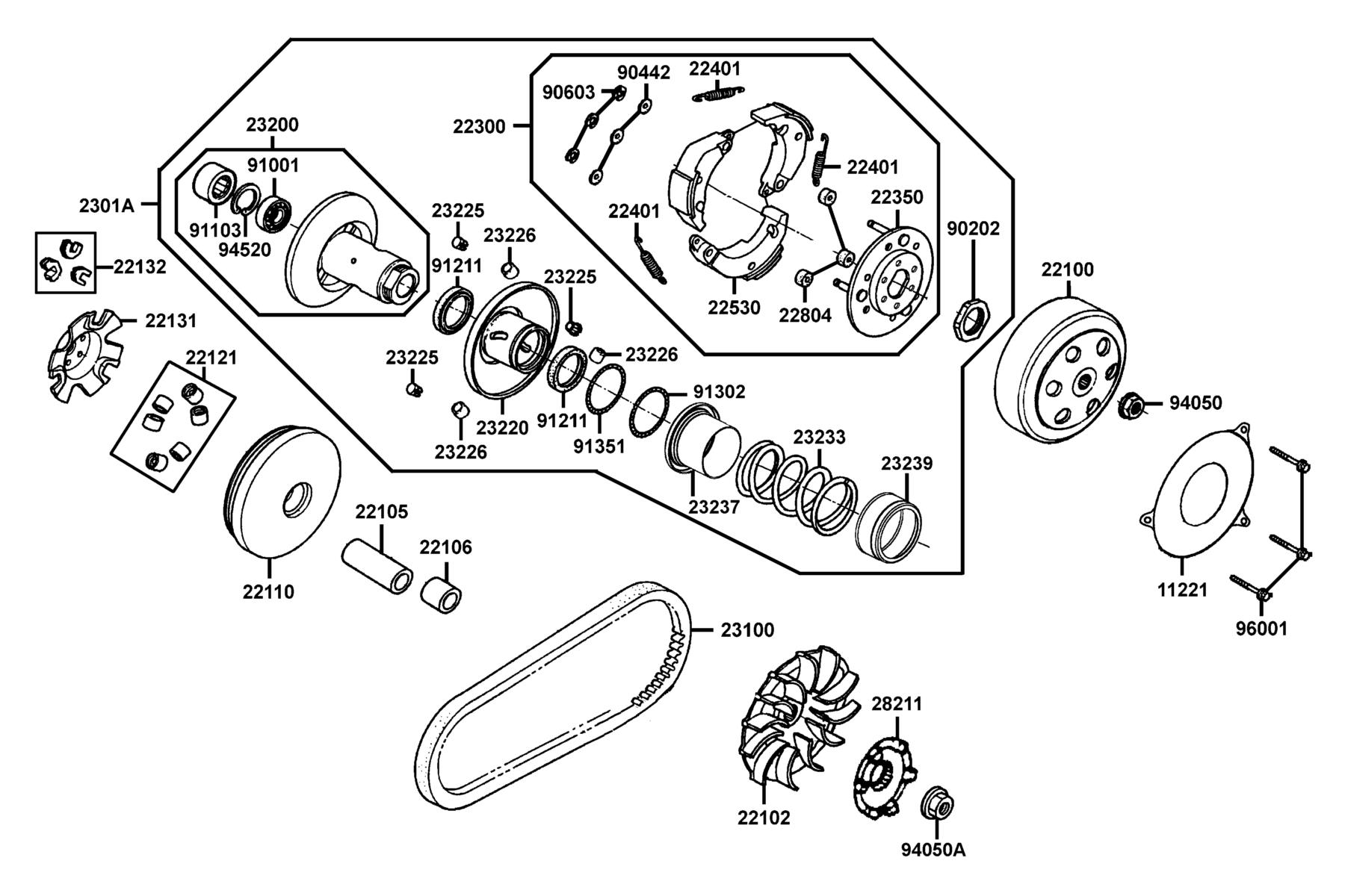 MONGOOSE 110i Driven Pulley parts diagram
