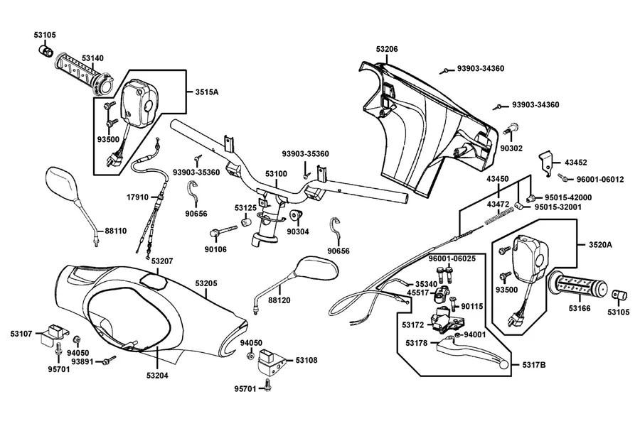 F03 Cable, Switch and Lever Strg Hndl parts diagram
