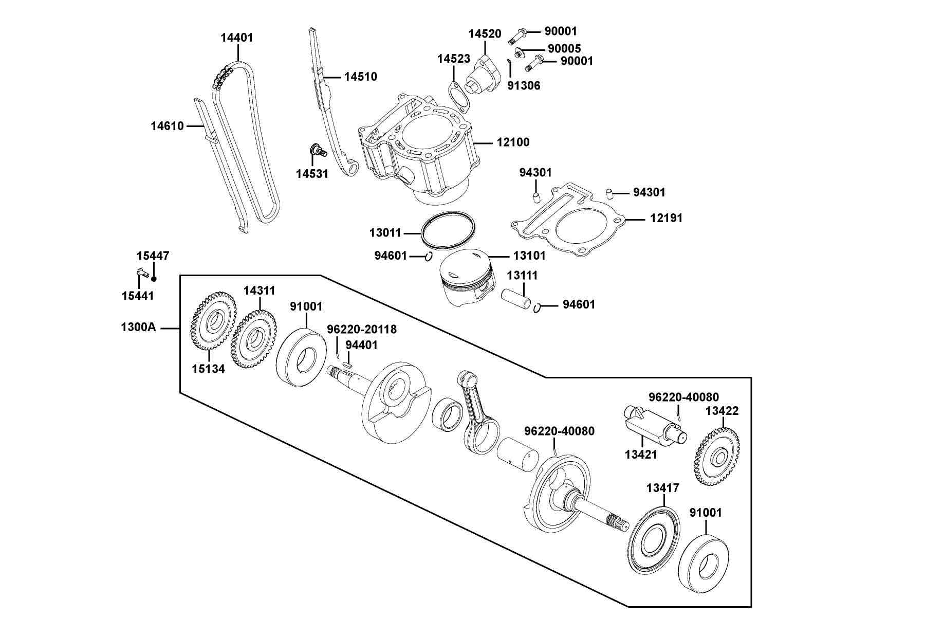 KYMCO MXU 250 (2005-2006) Cylinder, Piston and Crankshaft parts diagram