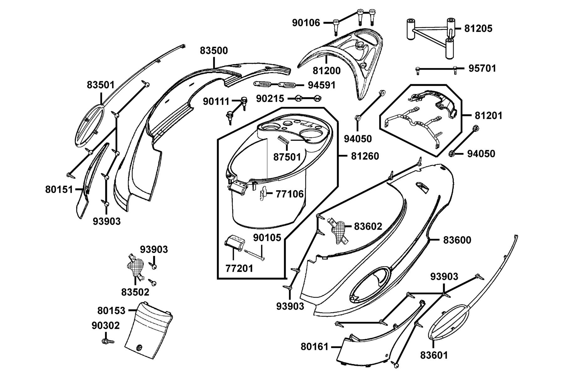 KYMCO PEOPLE 50 (2007-2008) Body Cover and Luggage Box parts diagram