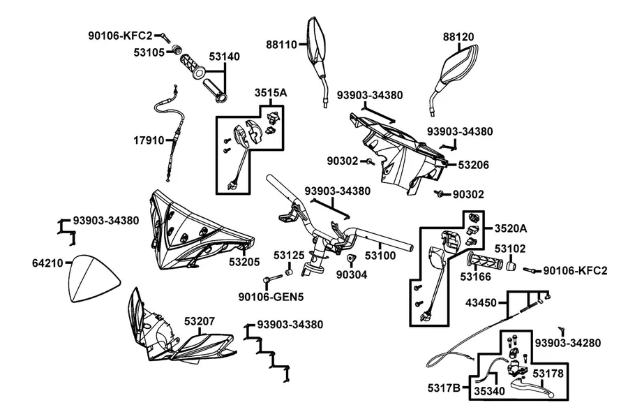 F03 Handle Steering and Handle Cover parts diagram