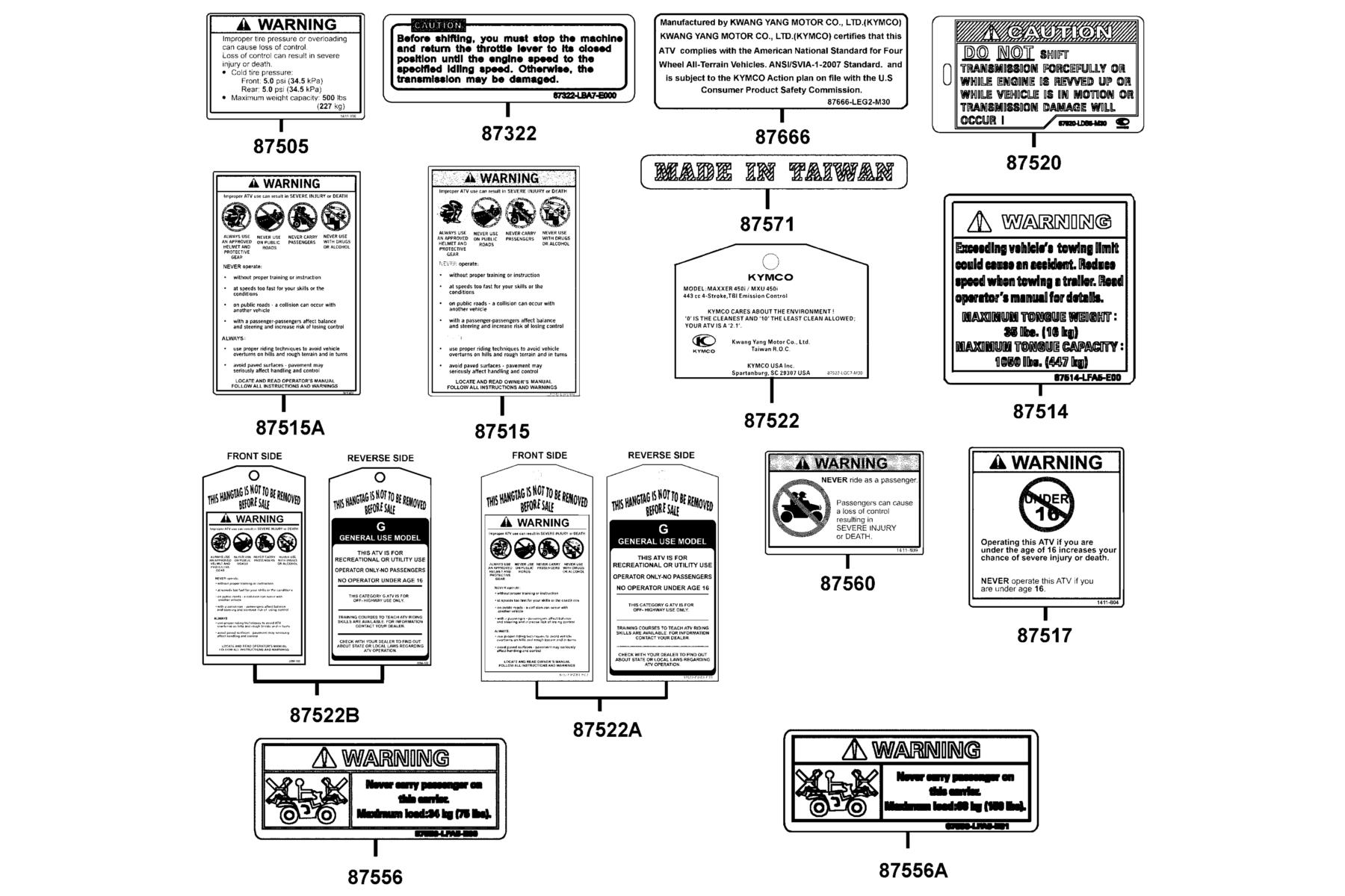KYMCO MXU 450i LE 2015-2016 Caution Label parts diagram