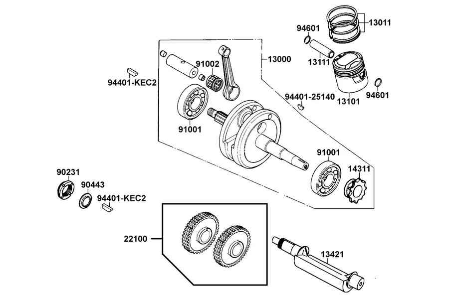 E08 Crankshaft, Piston and Shaft Balancer parts diagram